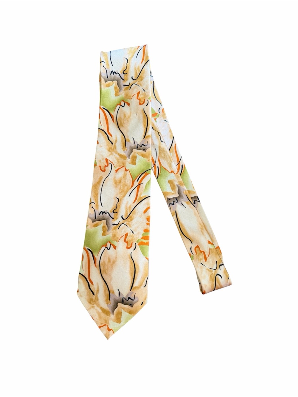 Jerry Garcia Limited Edition Abstract Print Silk Tie in Cream, Green & Orange
